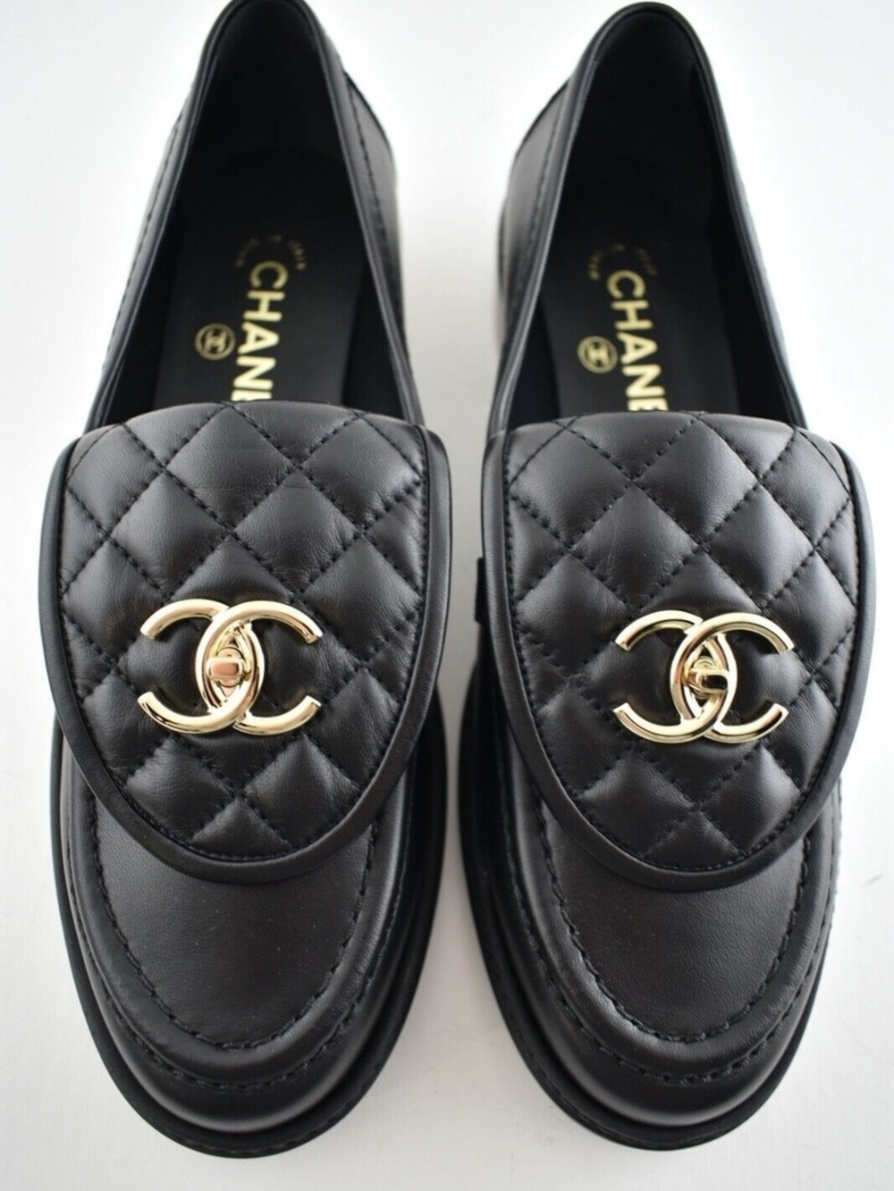 CC Black Quilted Leather Loafers with Gold CC Hardware size 6 - Picture 1 of 3